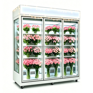 Vitrina refrigerada vertical de 3 puertas de vidrio para exhibición de flores, unidad de montaje superior, para floristería - Product Image 4
