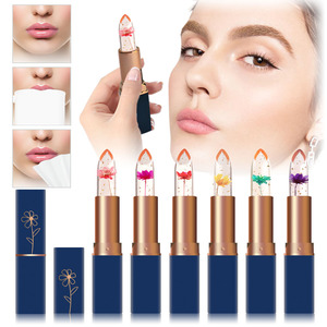 Lápiz Labial de Gelatina de Cristal Azul Profundo Mirsist, con Lámina Dorada, Pequeño Diseño Floral, Cambia de Color con la Temperatura, Hidratante, Esencia Labial Suave - Product Image 2