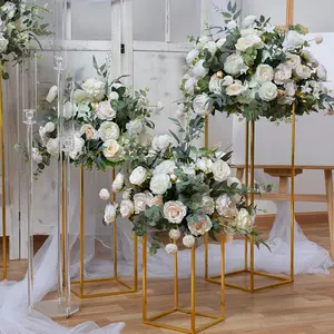 Y-P017批发贴牌人造花球婚庆中心件玫瑰牡丹白色婚庆桌花球
