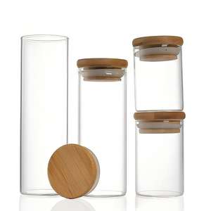 Bouteille en verre borosilicate de haute qualité, hermétique, pour le stockage des aliments et des noix, diamètre 47 mm, 37 mm, 30 mm, avec couvercle en bambou et bouchon en liège. - Product Image 3