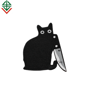 Gatto con toppa coltello Punk divertente distintivo ricamato ferro su Applique riparazione Patch ricamo personalizzato - Product Image 5
