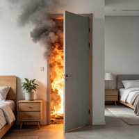 Porte coupe-feu intérieure moderne en PVC filmé, résistante à l'humidité, résistance au feu de 60 minutes, porte en bois pour hôtel et appartement
