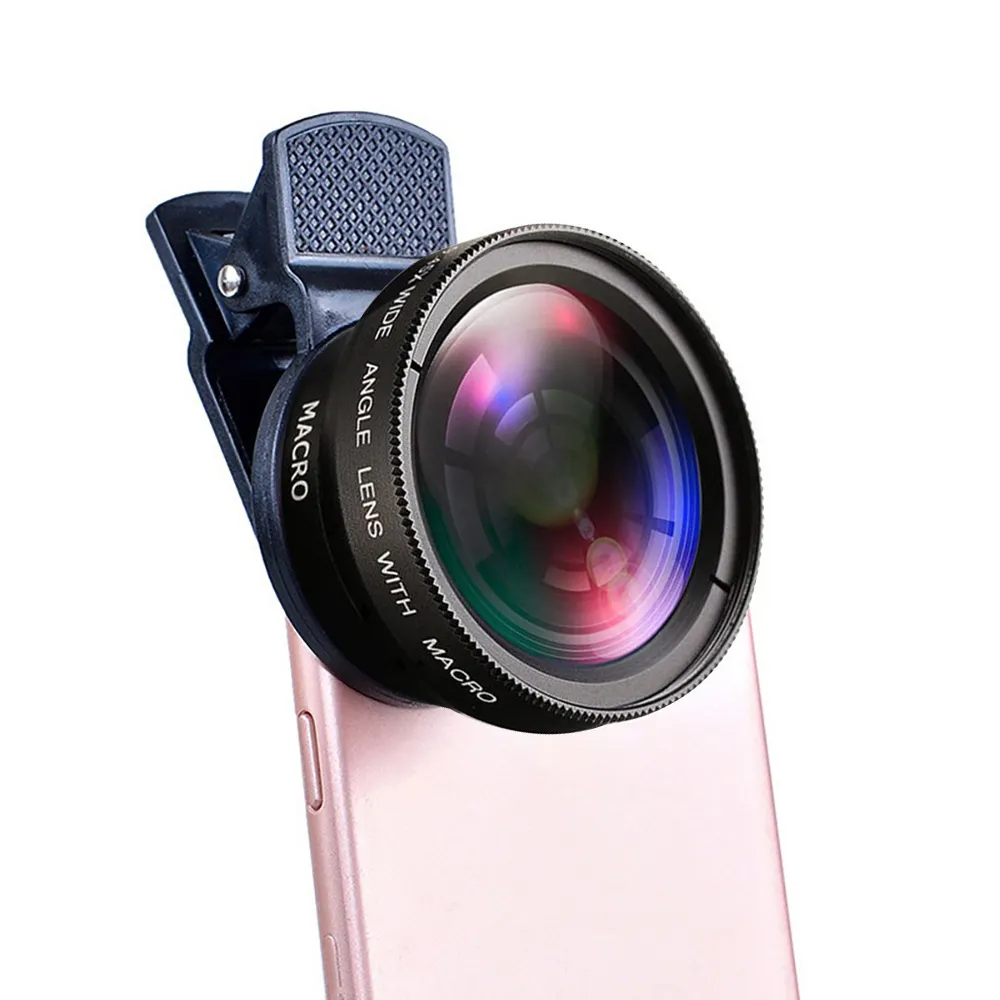 2 IN 1 렌즈 범용 클립 37mm 휴대 전화 렌즈 전문 0.45x 49uv 슈퍼 광각 + 매크로 HD 렌즈 아이폰 안드로이드