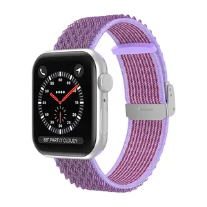 लहर पैटर्न डबल-खंड धातु बकसुआ एप्पल के लिए नायलॉन स्मार्ट घड़ी बैंड घड़ी श्रृंखला 7 6 5 4 3 iwatch घड़ी का पट्टा के लिए