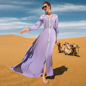 Abaya <span class=keywords><strong>marocaine</strong></span> violette claire élégante à strass, style féerique, pour sorties et soirées, longue <span class=keywords><strong>robe</strong></span> musulmane avec <span class=keywords><strong>ceinture</strong></span> – Meilleure vente - Product Image 6