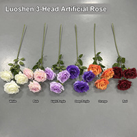 Fleur artificielle HGA en gros, rose artificielle Luoshen à 3 têtes, tige unique, toucher réel, fausse rose pour décoration de bouquet de mariage