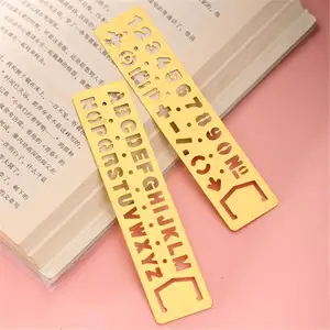 Goud Messing Metal Hollow Rechte Heerser Nummer Brief Patroon Bookmark School Kawaii Briefpapier Tekening Sjabloon Meetinstrument