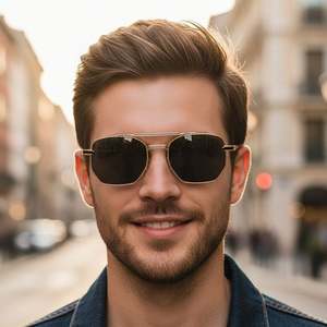 Gafas de Sol Cuadradas Retro 2026 con Logotipo Personalizado, Doble Puente, Protección UV400, Montura Metálica para Hombre, Estilo Piloto - Product Image 3