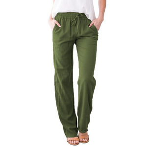 Colección Primavera Verano 2026, Nuevos Pantalones de Lino y Algodón de Color Sólido para Mujer, con Cordón Ajustable - Product Image 5