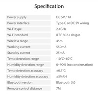 Capteur de température et d'humidité intelligent Tuya WiFi alimenté par USB avec écran couleur, contrôle à distance infrarouge via application pour climatiseur