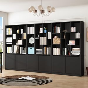 Estantería Moderna Alta para Ahorrar Espacio, Organizador de Almacenamiento con 10 Cubos y Puertas, Estantería Abierta de 10 Niveles, de Madera, Independiente, Negra, para Dormitorio o Sala de Estar - Product Image 5