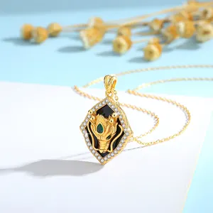 Kwaliteit Leverancier Luxe Man Hanger Goud Cadeau Kwaliteit Natuurlijke Zwarte Onyx Draak 5d 18K Gouden Hanger