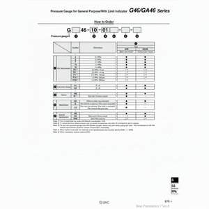 เครื่องวัดความดัน G46-10-01แบบแมนนวลบริการเติมเต็มด้วยตนเองของ SMC - Product Image 1