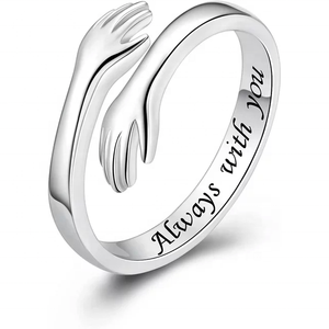 Anillo de Abrazo para Enamorados, Plata de Ley 925, Banda Ajustable, Siempre Contigo, Grabado, Joyería Romántica, Regalo para Mujeres y Adolescentes - Product Image 1