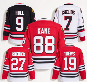Maillot de hockey des Blackhawks # 88 Kane # 9 Hull # 7 Chelios # 27 Roenick # Collection de 19 chaussures de footballeur cousues pour hommes - Product Image 1