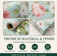 Papier d'emballage cadeau floral vert menthe roses roses feuilles tropicales en pâte de bois non couchée de qualité supérieure écologique design personnalisé mariages