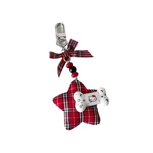 Pendentif chaton étoile à carreaux rouges en tissu, breloque de sac, ornement de téléphone portable, style Ins - Product Image 5