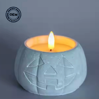 Lampe LED Scintillante en Forme de Citrouille en Ciment, Décoration d'Halloween, Lampe à Bougie Artificielle Rechargeable