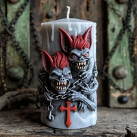 Moule à gâteau d'Halloween en silicone double tête de chauve-souris démoniaque avec décoration chaîne et croix, moule à bougie moderne