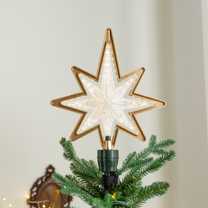 LINGKAI <b>LED</b> <b>Lighted</b> Star <b>Tree</b> Topper Golden Frame Double Layer Star Lamp Christmas <b>Tree</b> Top for Holiday Home Decor - Product Image 4