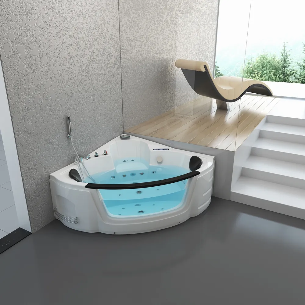 Salle de bain de massage d'angle Baignoires à remous avec jets de massage Acrylique de luxe transparent 1350mm Baignoire de massage moderne du secteur relax