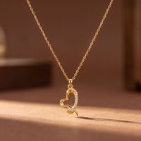 Kalung Liontin Hati Berongga Lapis Emas dengan Zirkon Mikro-Inlaid, Kalung Choker Manis untuk Wanita, Hadiah Minimalis