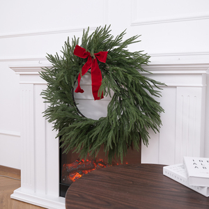 Handmade Norfolk Pine <b>Plastic</b> Christmas Wreath with Soft Material Feeling Pine Needles - Product Image 3