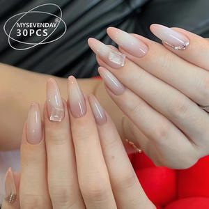 Xiaohonghu เล็บปลอมสำหรับสวมใส่ให้ความรู้สึกไฮเอนด์สำหรับฤดูใบไม้ร่วงฤดูหนาวทำด้วยมือสติกเกอร์เล็บปลอมแบบถอดได้ปลายเล็บ30 - Product Image 2