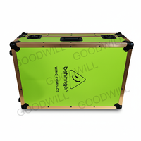 Estuche de transporte personalizado para mezclador compacto BE RING ER R WING con soporte para cable y ruedas, de madera contrachapada verde y aluminio dorado, compatible con OEM