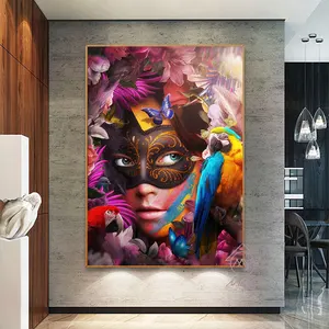 Modern Beauty Girl butterfly and Parrot With flower Pictures and Posters Wall Art print on Canvas painting For Party home Decor