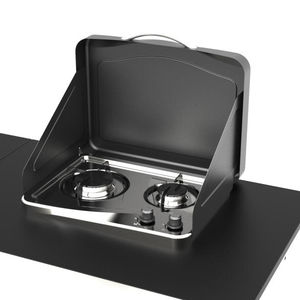 Estufa de Gas Integrada en Mesa para Vehículos Recreativos (RV), Dos en Uno, Alto BTU, con Protección Contra el Viento, Modelo RVS-04R de Acero Inoxidable - Product Image 1