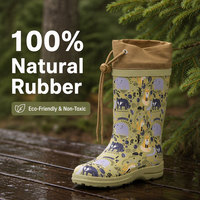 Bottes de pluie antidérapantes en caoutchouc naturel pour enfants, motif animaux de la forêt, durables, avec cordon de serrage, pour l'école (vente en gros)