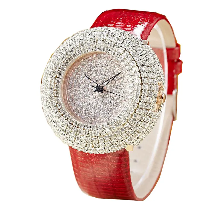 Wholesale 2022 Authentic Trendy Waterproof Real leather belt Round Dial India Luxury Diamond Ladies Women Wrist Quartz Watches