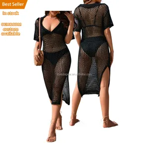 Lovedagear Summer Sexy Solid Hollowed Out See through Slit Swim wears Beachwear For Woman