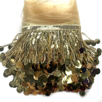 Chaînette personnalisée bleu marine avec franges à pampilles multi-paillettes, perles et tissu à paillettes, garniture marron pour robe de danse et robe de bal