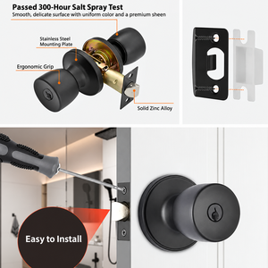 Poignée de porte cylindrique noire avec clés pour portes intérieures en bois de chambre et de salle de bain - Product Image 5