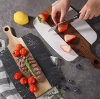 Planche à découper rectangulaire en marbre et bois d'acacia avec poignée, pour charcuterie, fromages, viande, pain, légumes, décoration de cuisine