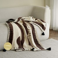 Böhmische Abstrakte Gestreifte Milchfleece-Decke, Weiche Flauschige Bettdecke mit Quastenrand für Zuhause, Sofa, Nickerchen, Geschenk, Großhandel