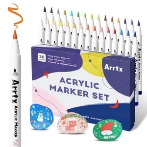 Arrtx AACM-0530B Acrylic Paint Pens With Brush Tip For Stone Rock Craft Diy 30pcs Classic Color Marker Pen Set