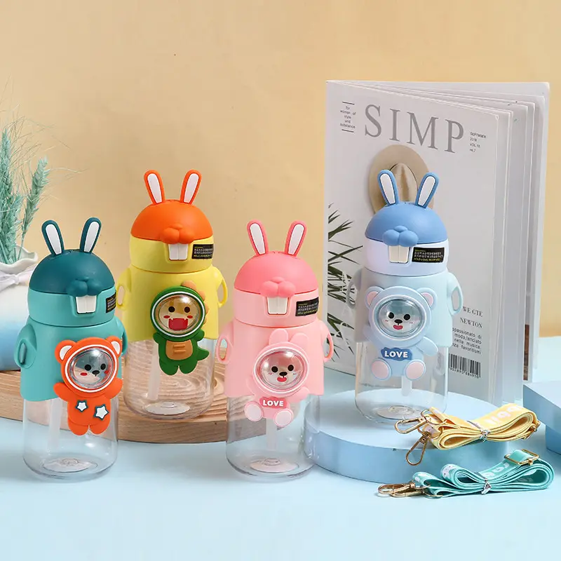 Seaygift tai thỏ BPA miễn phí PP leo nhựa uống rơm ly phim hoạt hình cắm trại chai nước bằng nhựa cho trẻ em trẻ em