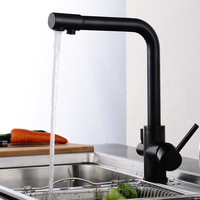 Robinet de cuisine monocommande tout cuivre avec valve en céramique, à poser sur comptoir, eau chaude/froide, douchette extractible, bec rotatif, fonction eau potable directe
