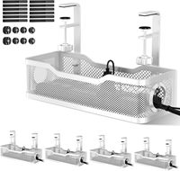 Bandeja Organizadora de Cables Metálica Blanca LKD de Fácil Instalación, Soporte para Escritorio/Mesa con Abrazadera, para Tiras de Alimentación y Cables, Sin Perforación, Estante de Almacenamiento