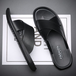 Men Summer Casual <b>Slides</b> Open Toe Pu Upper EVA Outsole Anti <b>Slip</b> Soft Sole Fashion Sandals Solid Pattern Rubber Printed Logo - Product Image 1