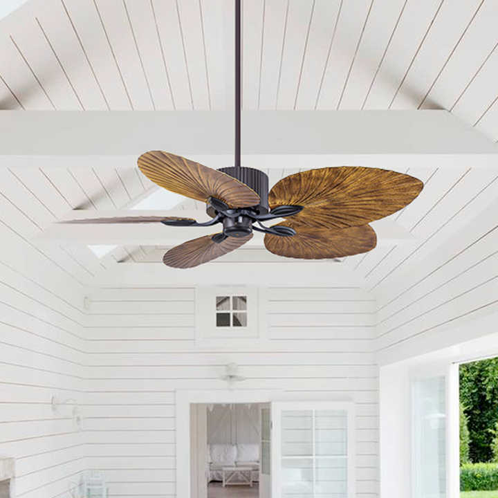 High Designer Decorations Nordic Living Room American Oval Head Five ABS Wood Color Palm Tree Dark Lotus Leaf Leaves Ceiling Fan