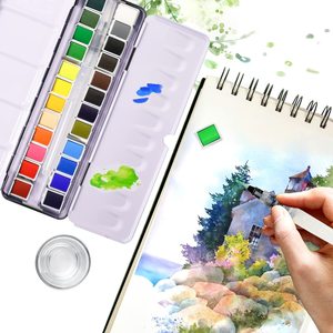 Art fornisce profesional aquarelle 24 colore scatola di ferro confezione acquerello vernice set con un pennello - Product Image 5