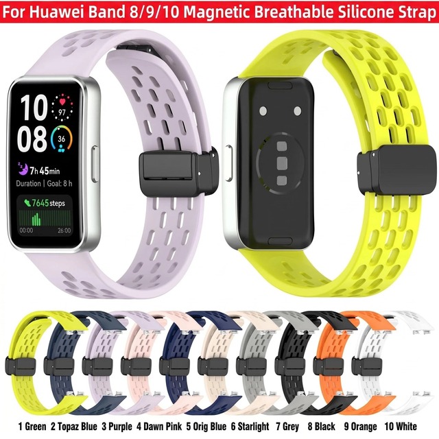 Magnetic-clasp Silicone Strap with Perforated Ventilation Design, Suitable for Huawei Band 8/9/10