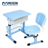 Ensemble Chaise et Table pour Collège Bleu, Chaise d'Écolier Réglable en Hauteur avec Porte-Sac Latéral, Mobilier Durable pour Salle de Cours et Formation