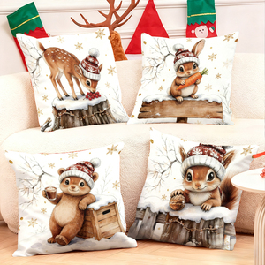 สัตว์น่ารักในช่วงฤดูหนาวสวมหมวกเทศกาล หมอนอิงแสนสบายสำหรับตกแต่งคริสต์มาส - Product Image 1