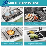Égouttoir à vaisselle multifonctionnel en acier inoxydable pour comptoir, gain de place, avec 2 porte-ustensiles amovibles pour évier de cuisine