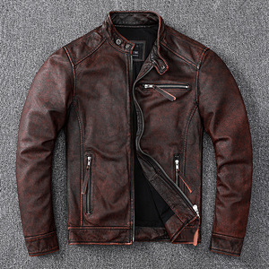 Chaqueta Bomber de Cuero Genuino Impermeable con Estampado de Corazones y Bordado, para Hombre, Primera Capa de Piel de Vacuno, Estilo Retro - Product Image 1